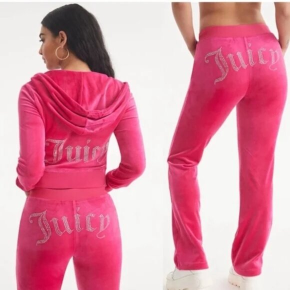 Juicy Couture OG Bling Velour Hoodie Pant Set Tracksuit Sweatpant Sweatshirt Y2k - Picture 3 of 6